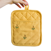 Yellow Embroidered Pot Holder