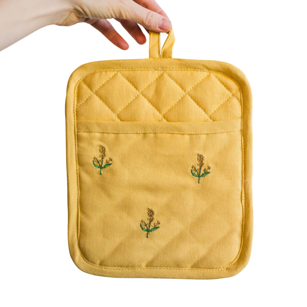 Yellow Embroidered Pot Holder