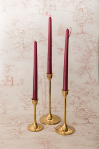 Floral Inlaid Tapered Candle in Burgundy - Set of 3