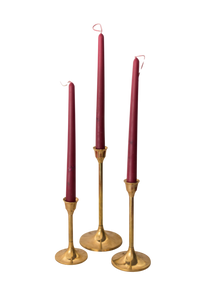 Floral Inlaid Tapered Candle in Burgundy - Set of 3