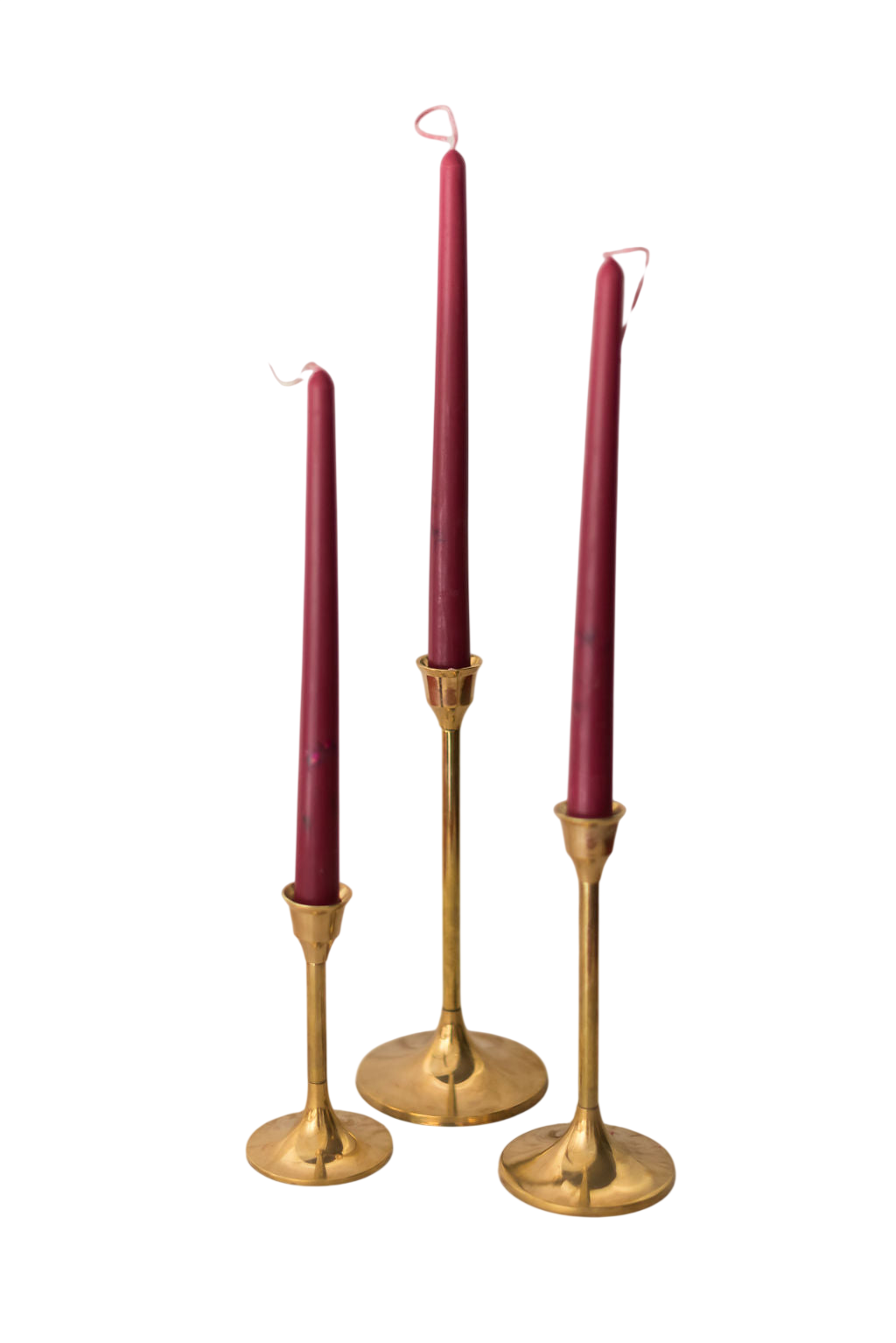 Floral Inlaid Tapered Candle in Burgundy - Set of 3