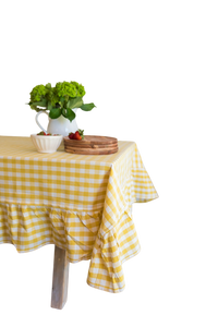 Yellow Ruffled Gingham Tablecloth