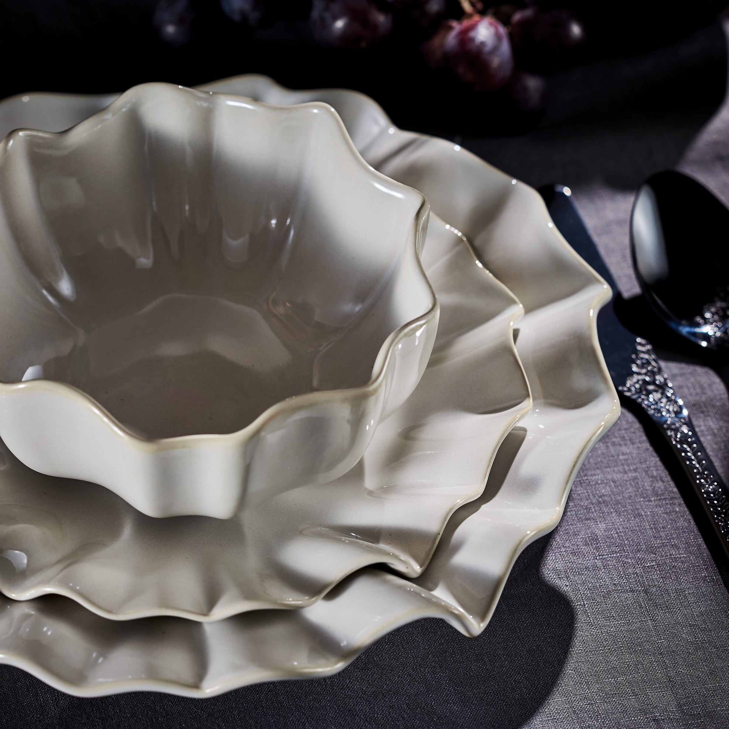 Marchesa Lotus Stoneware 12-Piece Dinnerware Set, White