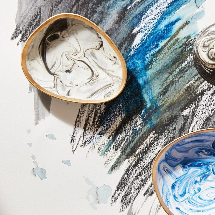Marbleized Porcelain Ring Dish - Grey