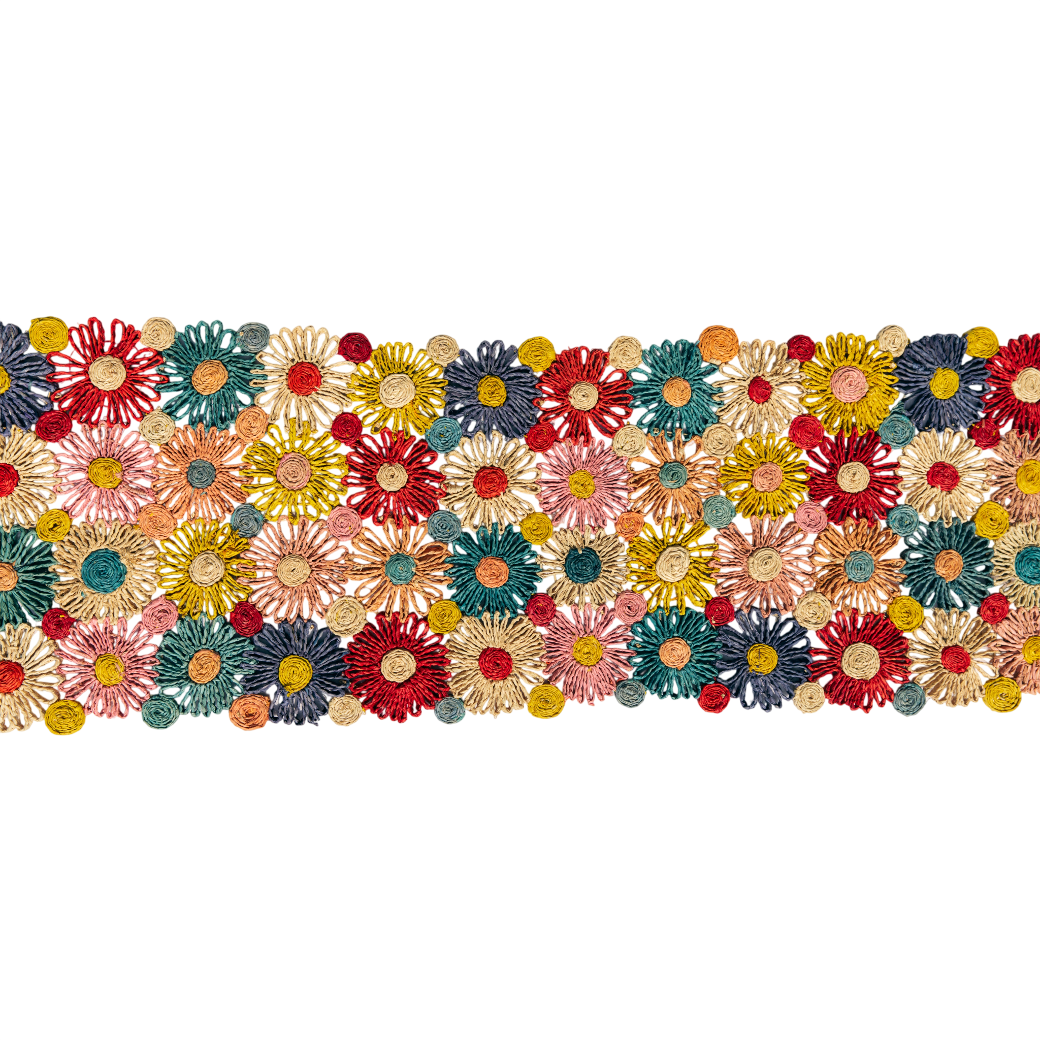 Fleur Raffia Flower Table Runner, Multicolor Flowers Woven Tabletop