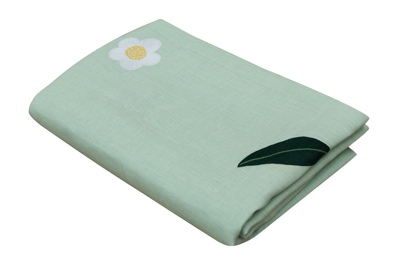 Hand Embroidered Spring Bloom Tablecloth 120" x 80"