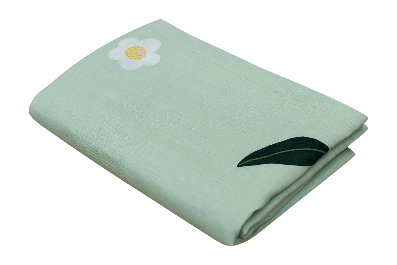 Hand Embroidered Spring Bloom Tablecloth 120" x 80"