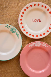 Ceramic Dinner Plate with Hand-painted Green Flower Vine