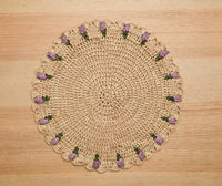 Tulip Floral Placemat – Hand-Crocheted Raffia – Spring Table Decor – Easter Table Setting – Handmade by Artisans in Madagascar