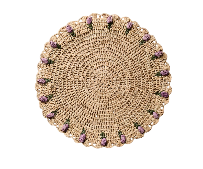 Tulip Floral Placemat – Hand-Crocheted Raffia – Spring Table Decor – Easter Table Setting – Handmade by Artisans in Madagascar