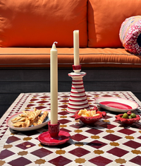 Ruffle Candleholder Set, Crimson Stripe