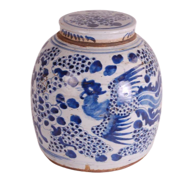 10″ Blue and White Phoenix Jar
