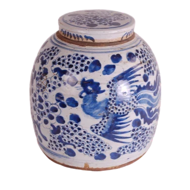 10″ Blue and White Phoenix Jar