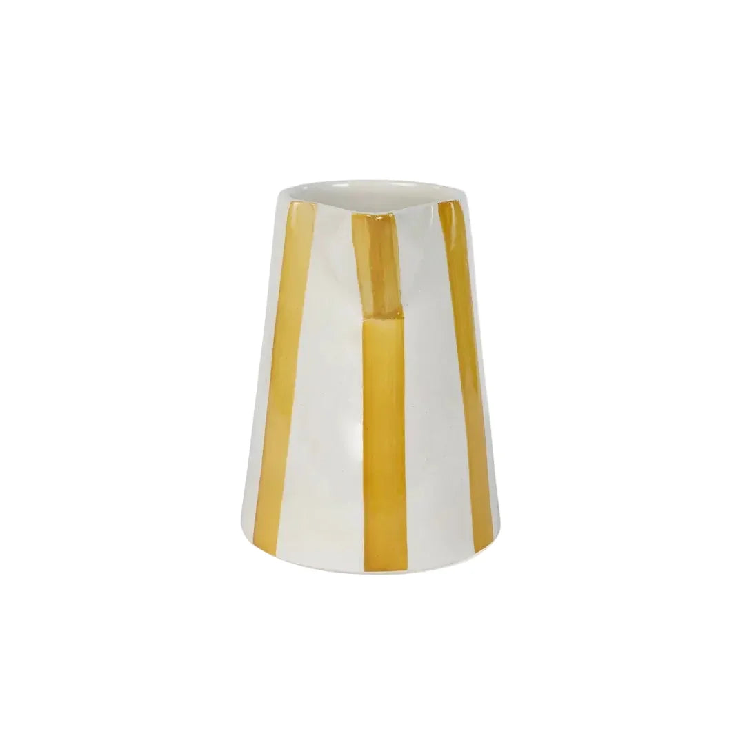 Handpainted Stoneware Stripe Pitcher - Yellow