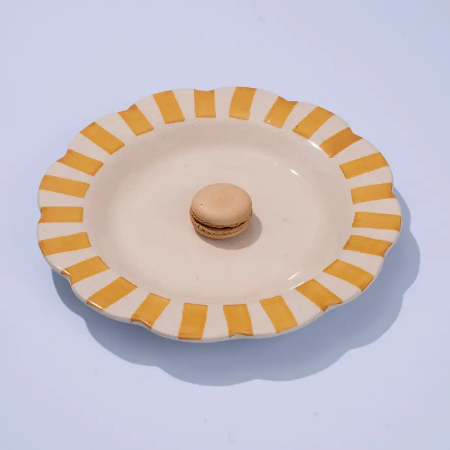 Handpainted Stripe Ceramic Dinner Plate - Yellow (Set of 2)