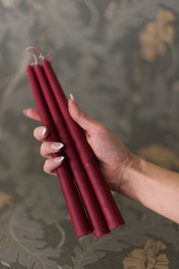 Floral Inlaid Tapered Candle in Burgundy - Set of 3
