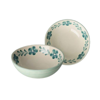 Ceramic Salad Bowl with Hand-painted Green Flower Vine - Large - 27.73 oz