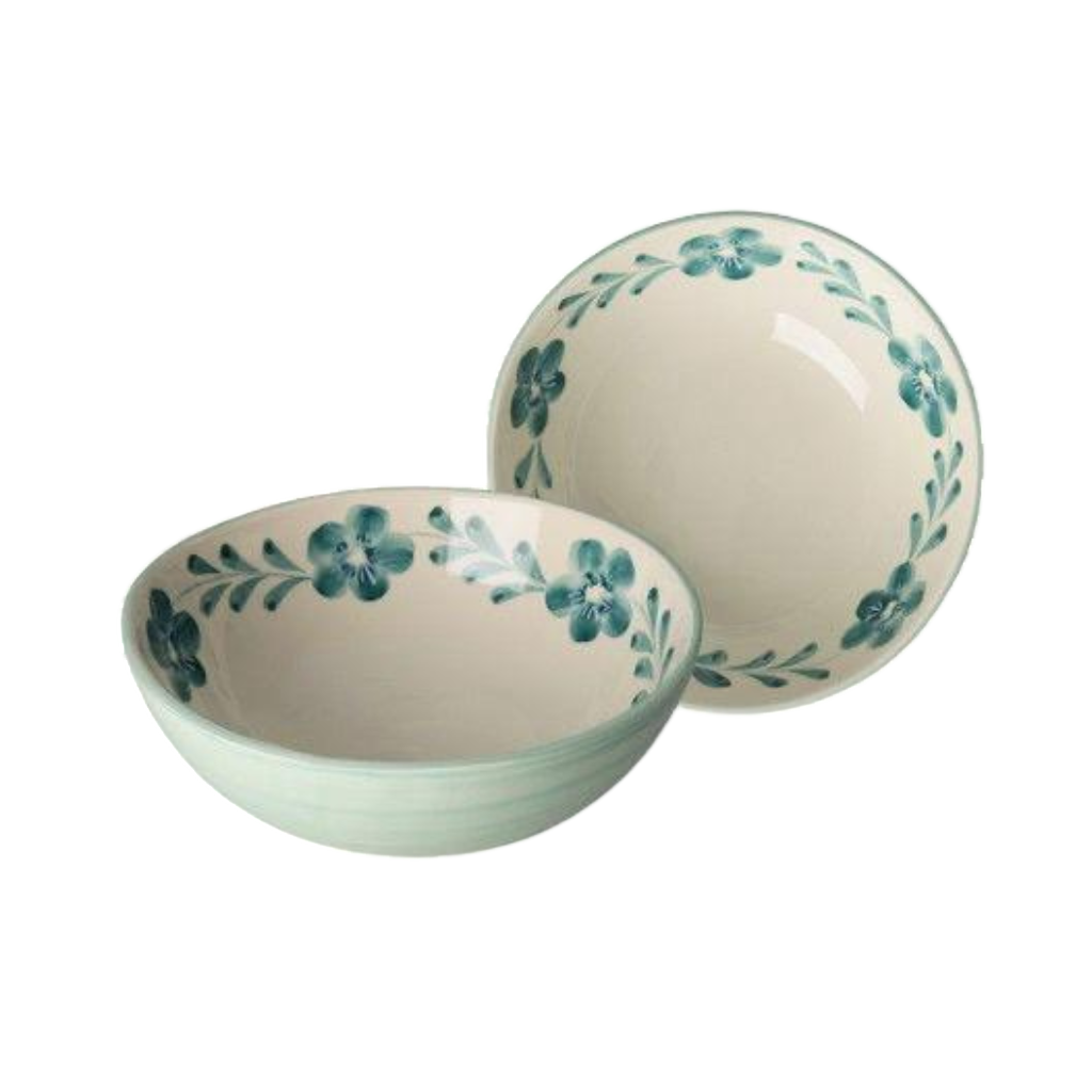 Ceramic Salad Bowl with Hand-painted Green Flower Vine - Large - 27.73 oz