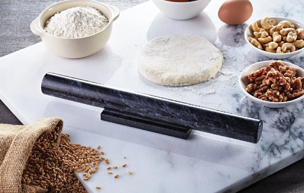 12" Straight Rolling Pin With Marble Stand