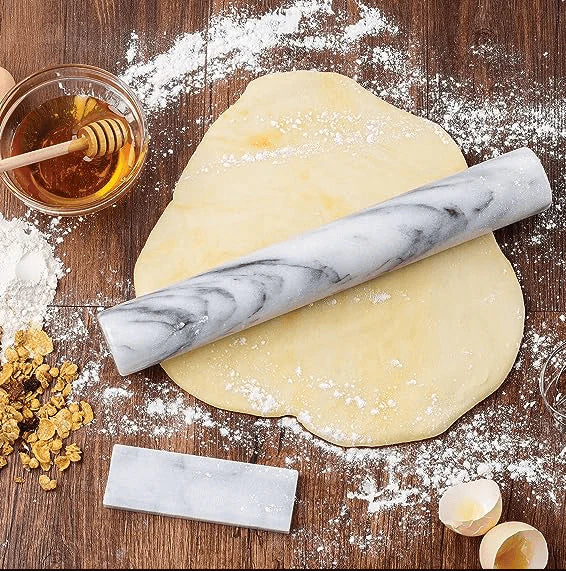 12" Straight Rolling Pin With Marble Stand