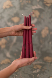 Floral Inlaid Tapered Candle in Burgundy - Set of 3