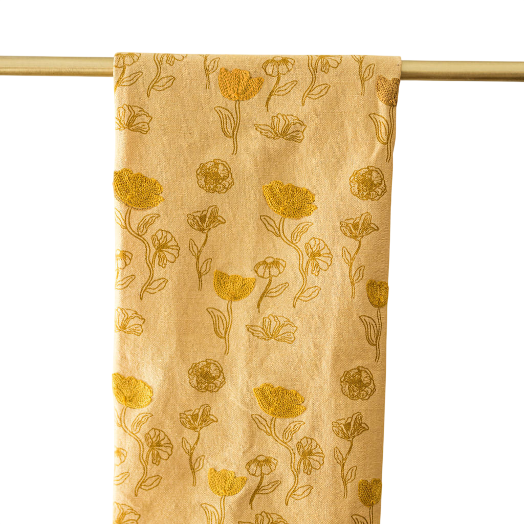 Yellow Poppy Embroidered Dish Towel
