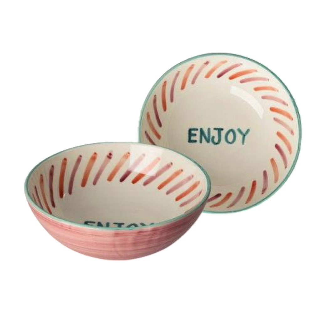 Ceramic Salad Bowl with Hand-painted ENJOY - Large - 27.73 oz