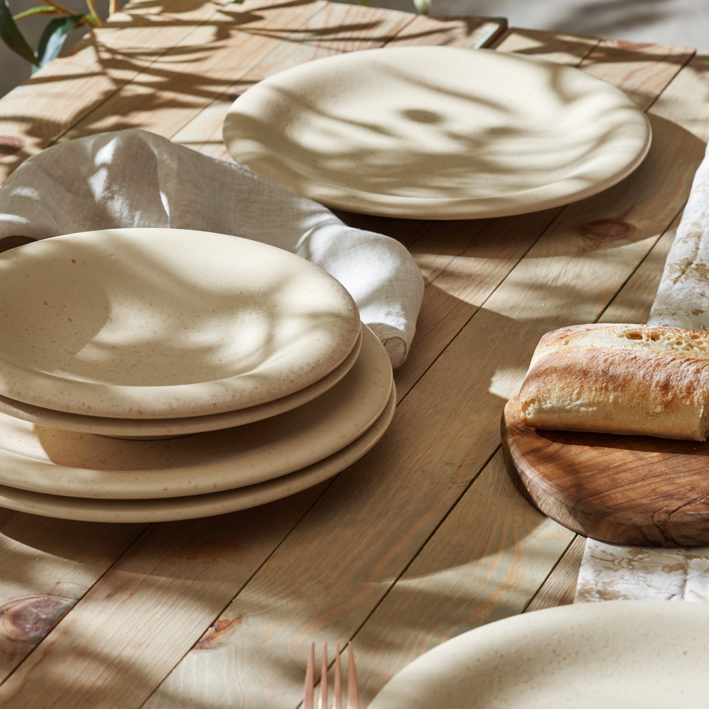 Aro Stoneware Dinnerware Set - Cream Matte - Crafted in Portugal - Scratch Resistant