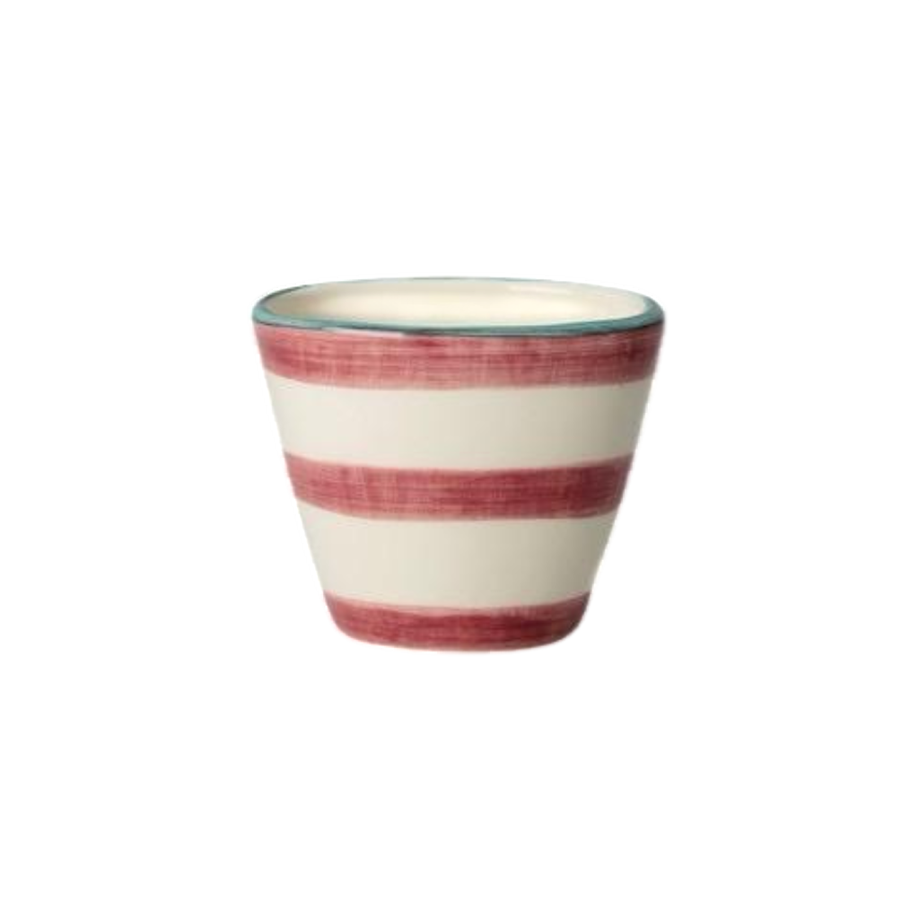 Ceramic Oval Espresso Cup with Hand-painted Pink Horizontal Stripes - 2.37 oz