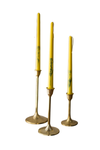 Floral Inlaid Tapered Candles in Yellow- Set of 3