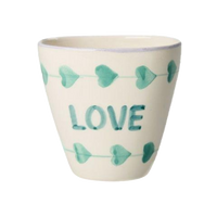 Ceramic Oval Cup with Hand-painted Green LOVE - 10.14 oz