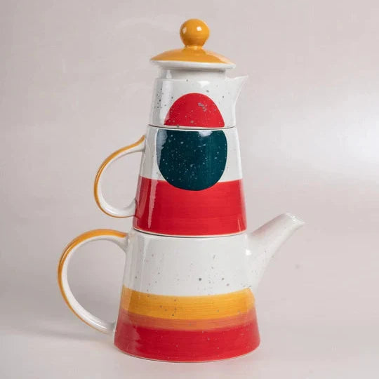Tea Set | Handpainted Stoneware | 7.4 x 6.6 x 5.11 in