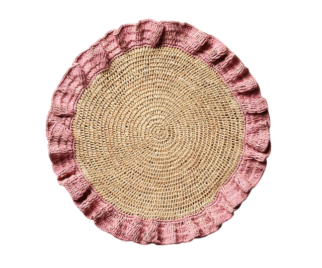 Handwoven Raffia Ruffle Placemat – Boho Chic Table Décor – Summer Table Accent