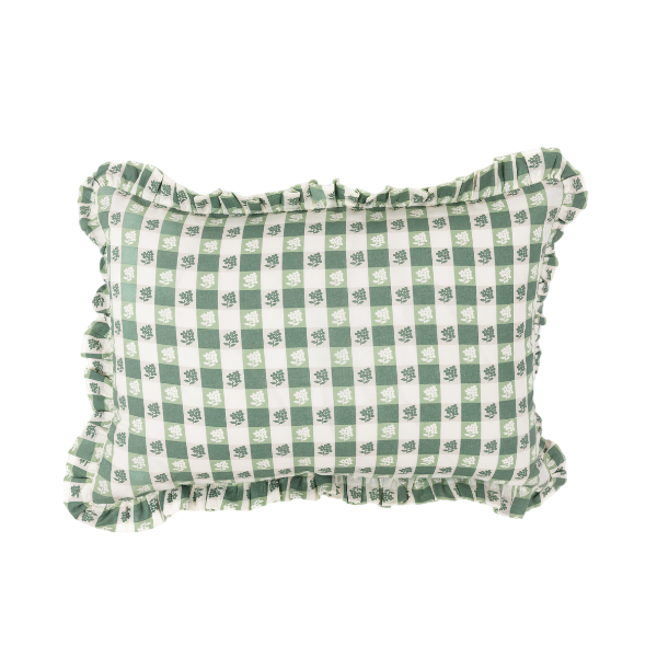 Virginia Stripe Green Ruffled Lumbar Pillow