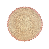 Aura Pink edge placemat, Woven raffia tabletop