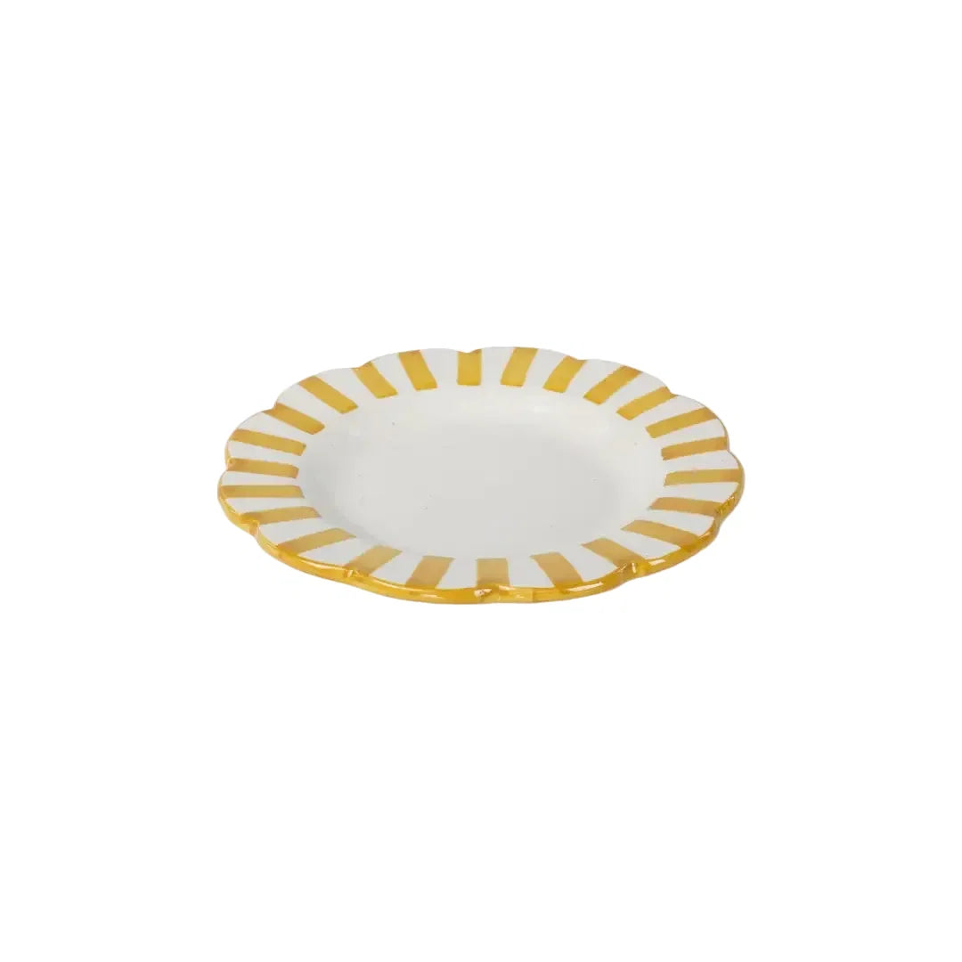 Handpainted Stripe Ceramic Salad Plate - Yellow (Set of 2)
