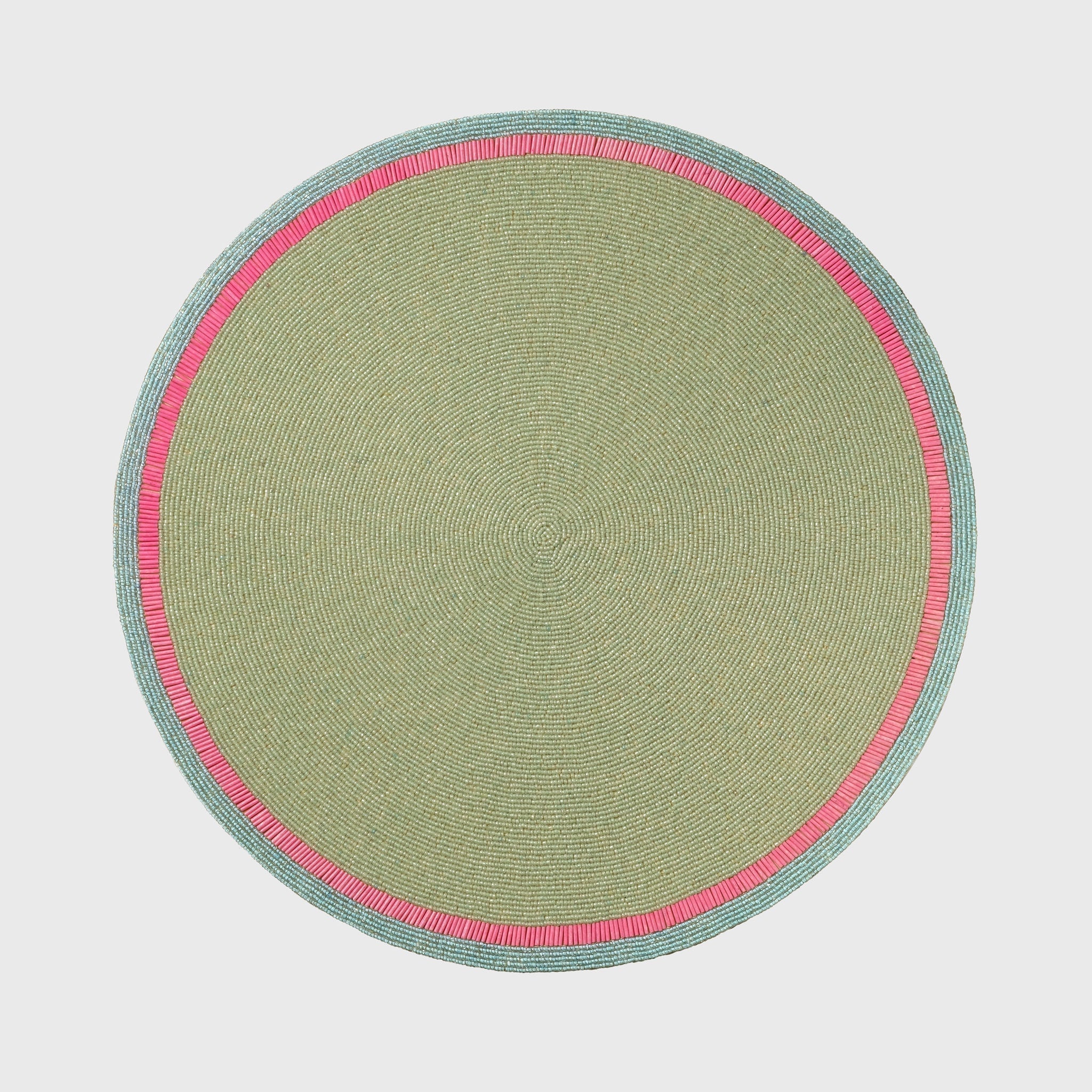 Bright Stripe Hand Beaded Placemat - Seafoam with Pink