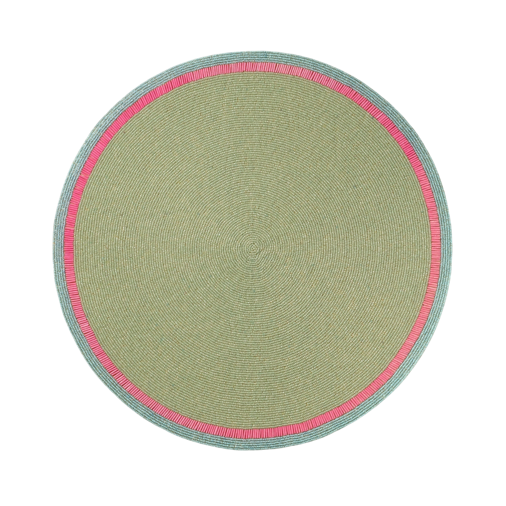 Bright Stripe Hand Beaded Placemat - Seafoam with Pink