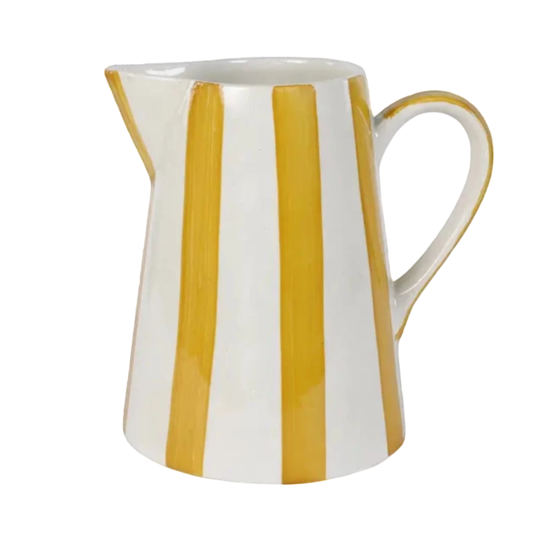 Handpainted Stoneware Stripe Pitcher - Yellow