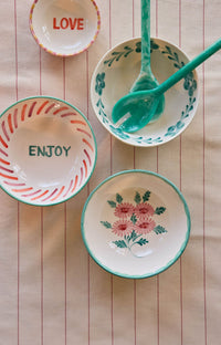 Ceramic Salad Bowl with Hand-painted Green Flower Vine - Large - 27.73 oz