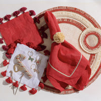 Ruffle Edge Straw Coasters - Red (Set of 4)