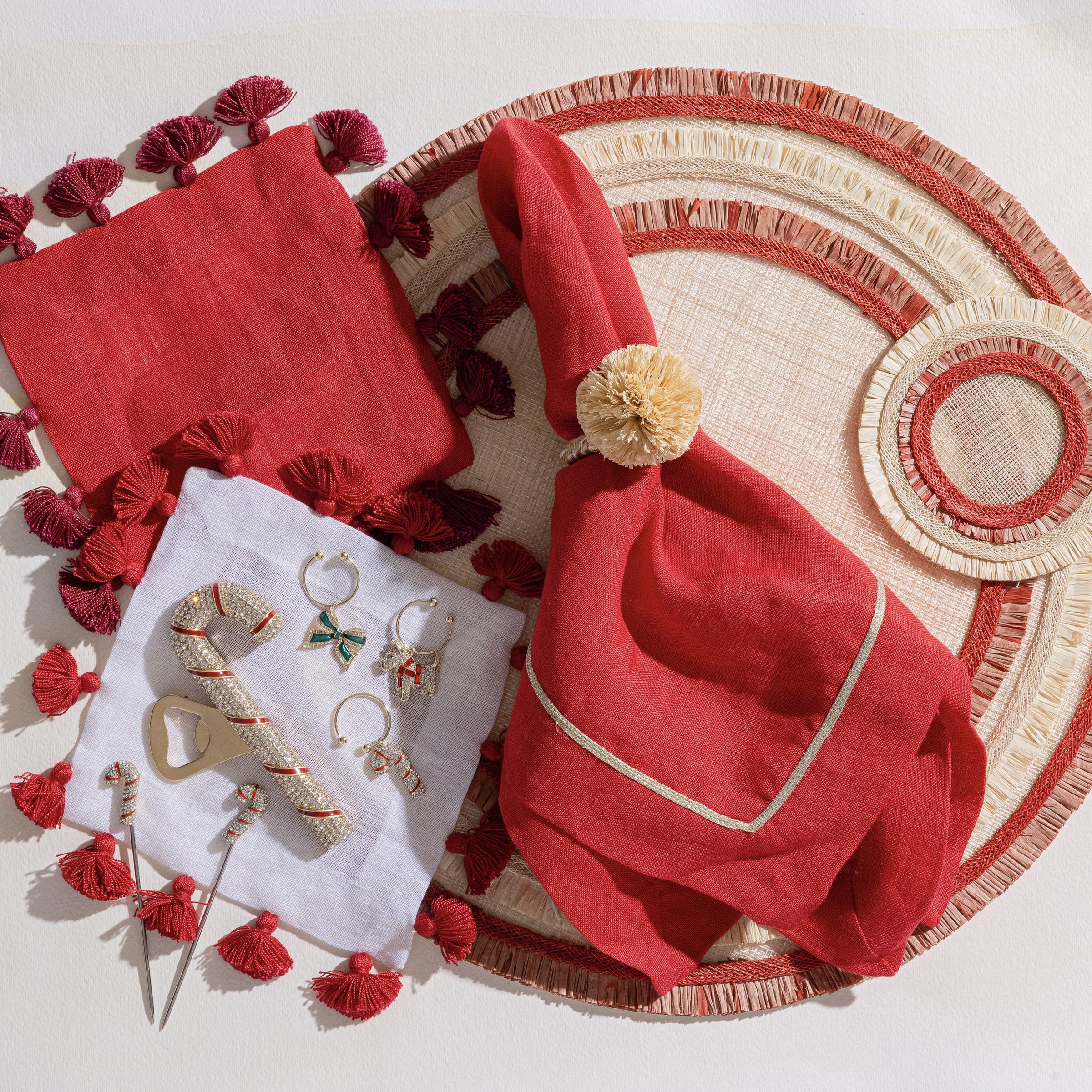 Gold Trim Dinner Napkins - Berry (Set of 2)