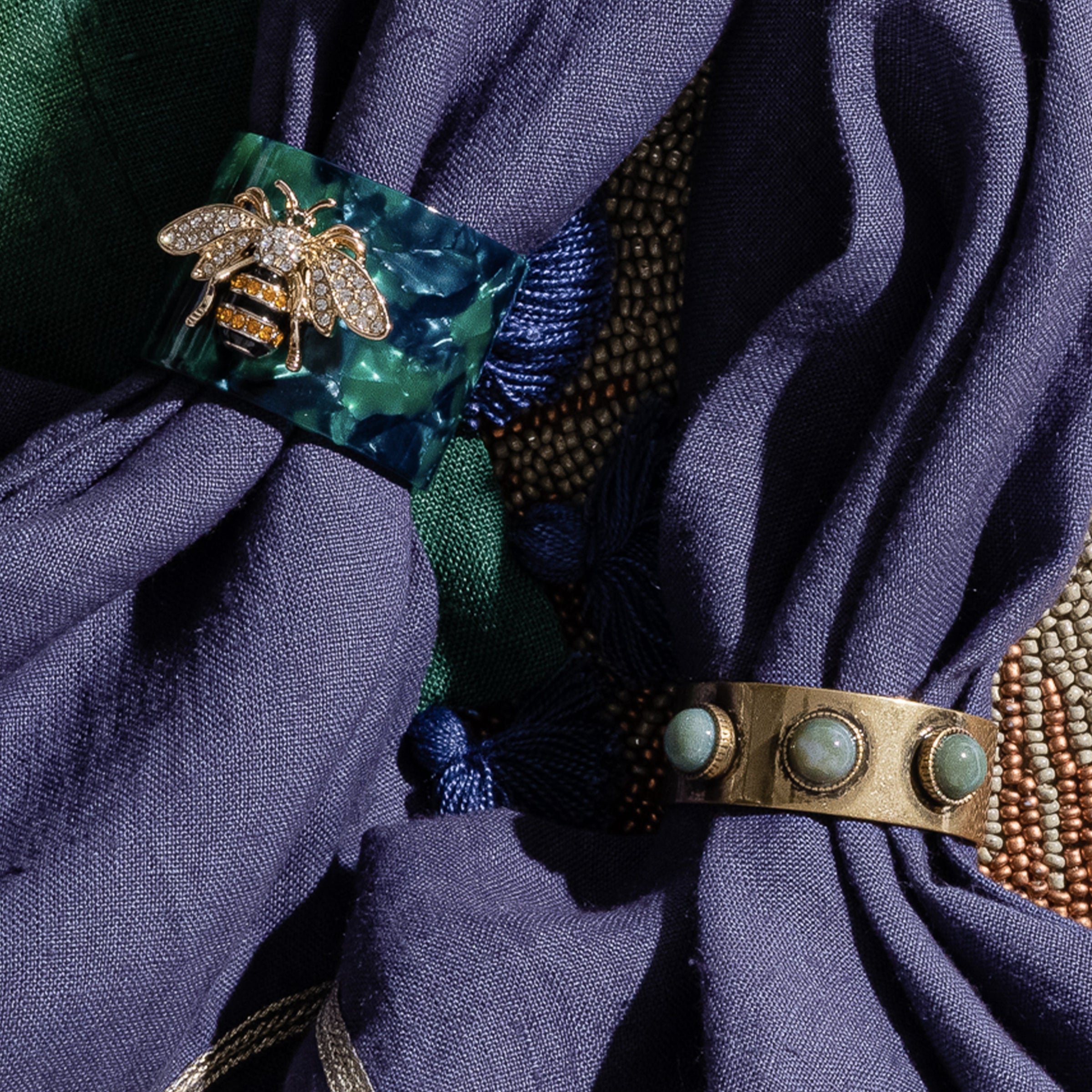 Stripey Bee Resin Napkin Rings - Green Tortoiseshell (Set of 4)
