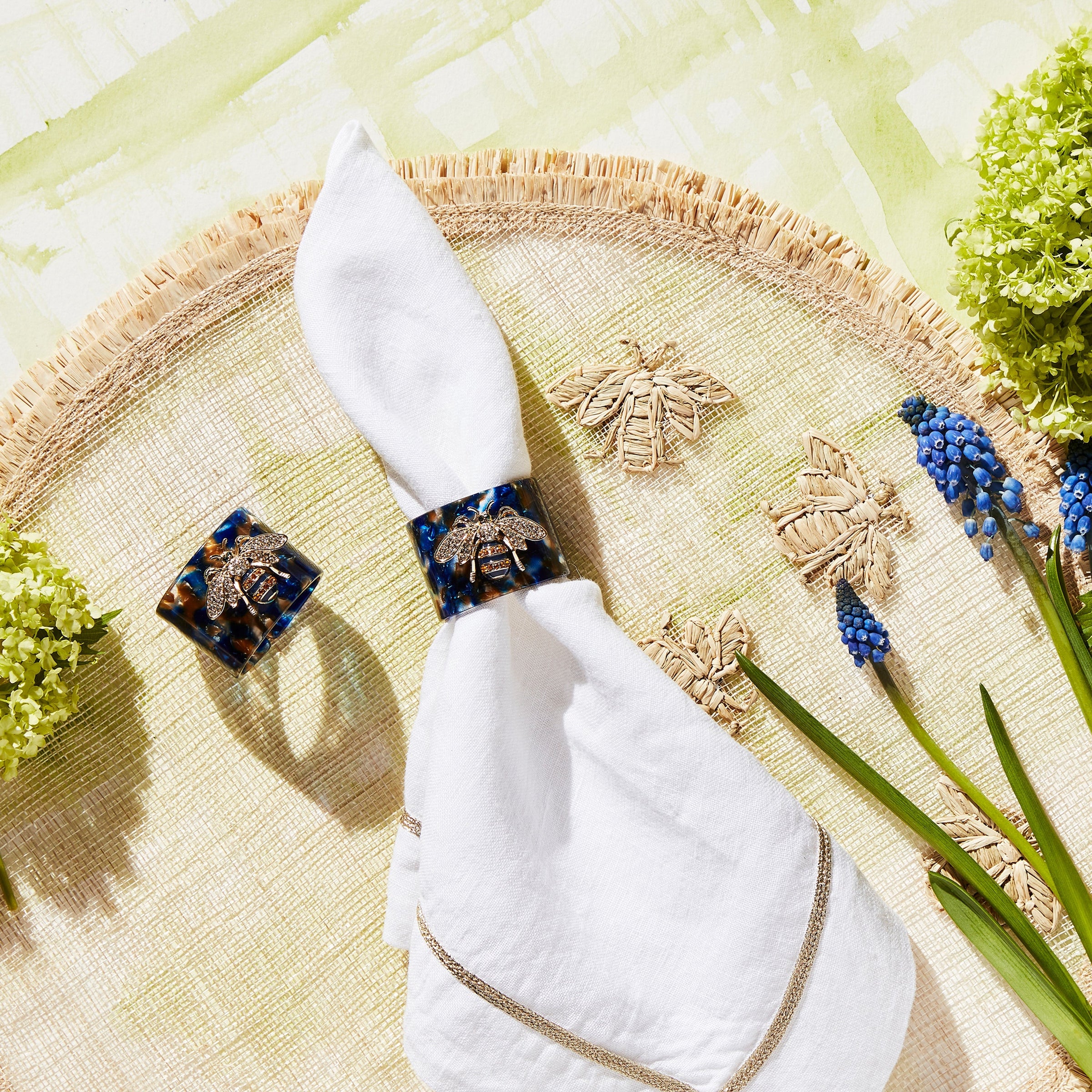 Stripey Bee Resin Napkin Rings - Blue Tortoiseshell (Set of 4)