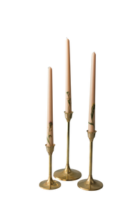 Floral Inlaid Tapered Candle in Cream - Set of 3