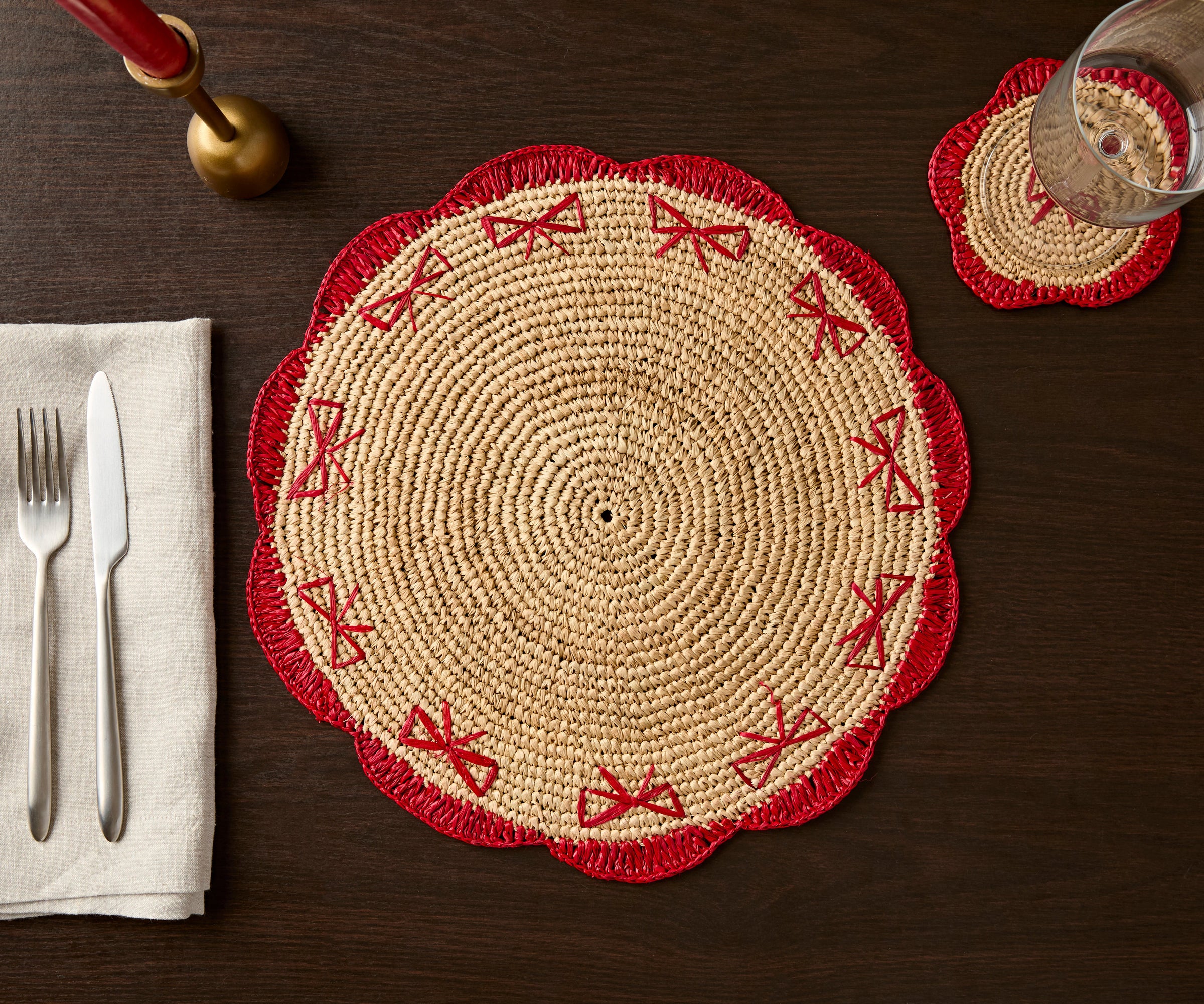 Handwoven Raffia Fringe Coaster by Payton James – Bohemian Candle Mat, Rustic Table Decor, Natural Raffia Palm