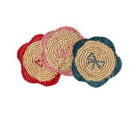 Handwoven Raffia Fringe Coaster by Payton James – Bohemian Candle Mat, Rustic Table Decor, Natural Raffia Palm