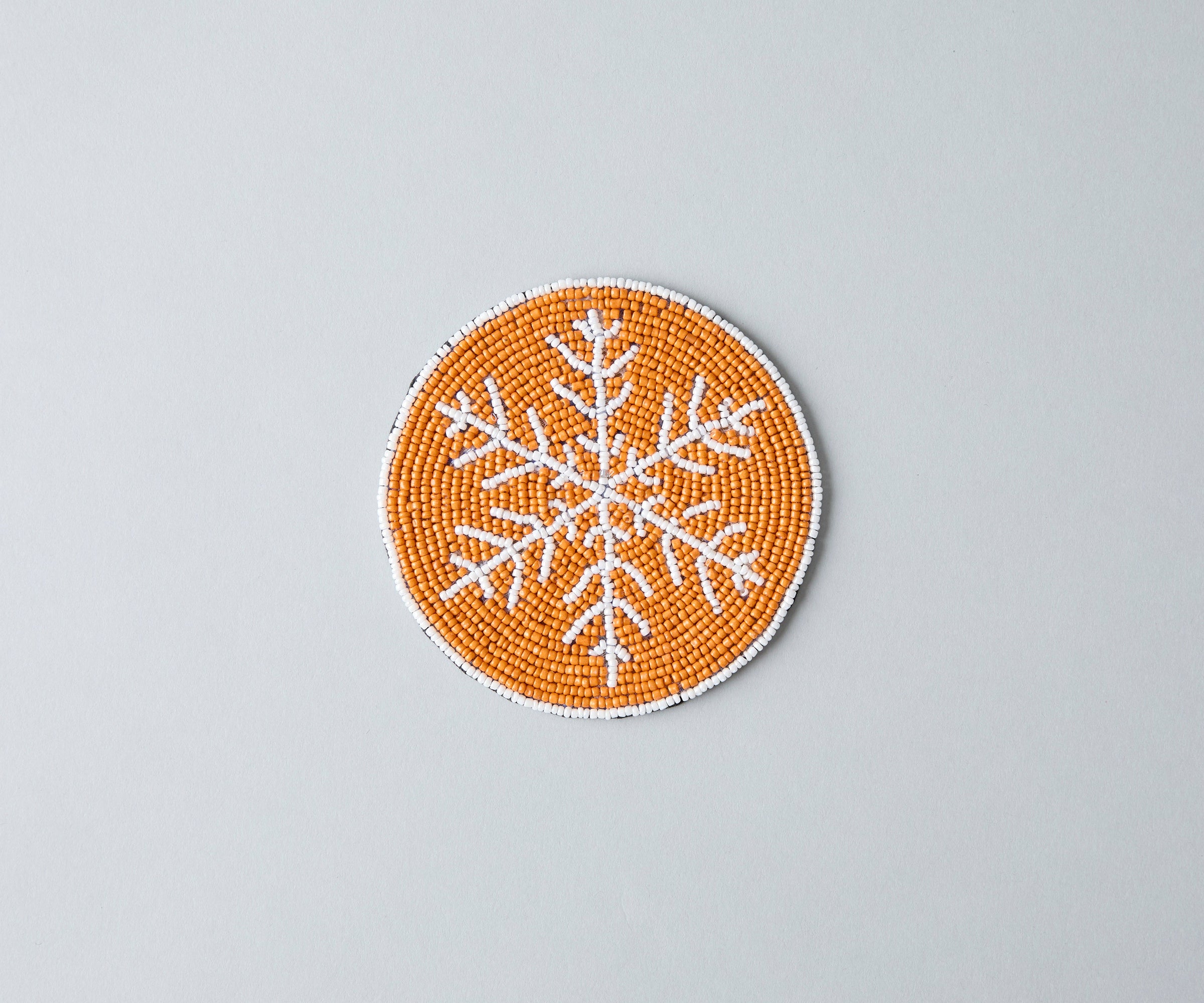 Handmade Beaded Christmas Snowflakes Coasters, White and Yellow Beads, Payton James Holiday Table Decor, Elegant Centerpiece Gift Idea