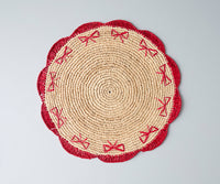 Payton James Handwoven Bow Placemats – Hand-Crocheted Raffia Palm Placemats – Unique Kitchen & Dining Table Decor – Handmade Tableware