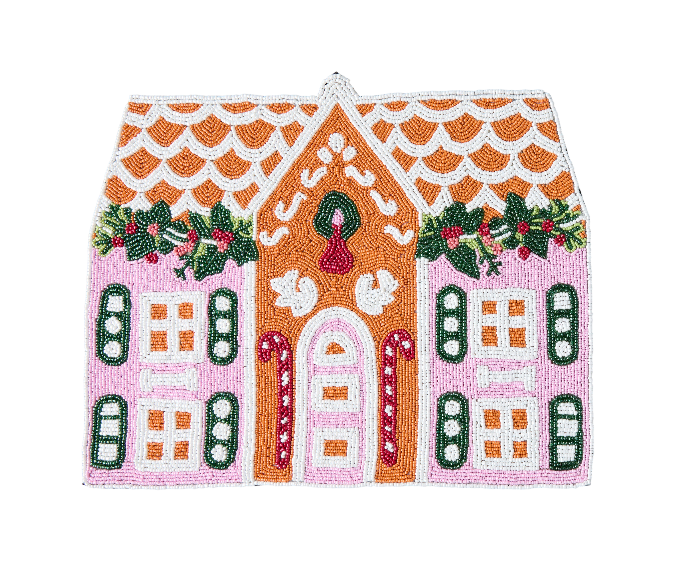Handcrafted Gingerbread House Beaded Placemat, Beaded Holiday Table Decor, Christmas special beaded placemat by Payton James, Christmas decoration gift for her